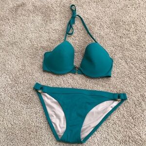 Victoria’s Secret green halter swim set . Bra is 34D and bottom medium .